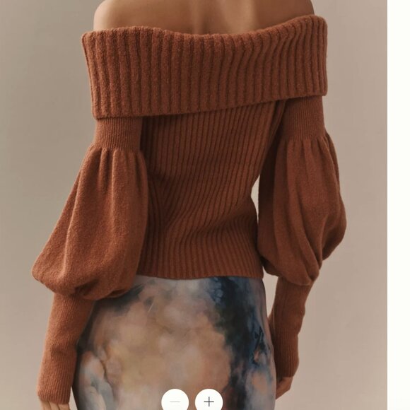 ANTHROPOLOGIE Tessa Off the Shoulder Puff Sleeve Sweater Top Size XS - Picture 2 of 12